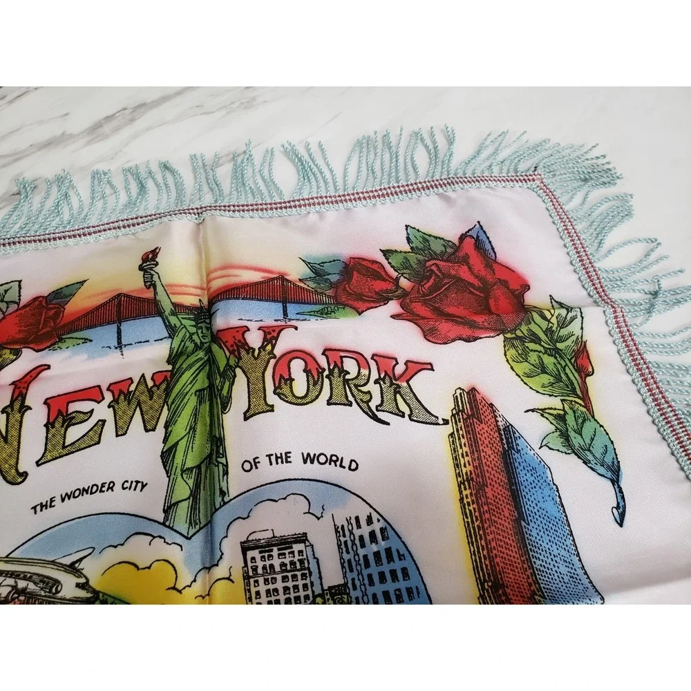 Vintage 50's MCM 60's New York Souvenir Pillow Case Times Square Twin Towers